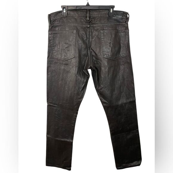 Ralph Lauren Black Label Wax Coated Slim Fit Jeans 36x32 Brown Tin Cloth Canvas - Picture 2 of 9